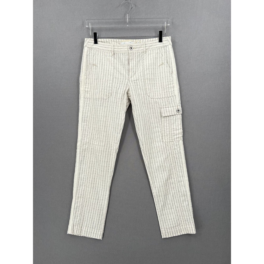 ANTHROPOLOGIE HEI HEI Pants Womens 4 Off White Cotton Striped Pant Wander Cargo - Picture 2 of 13